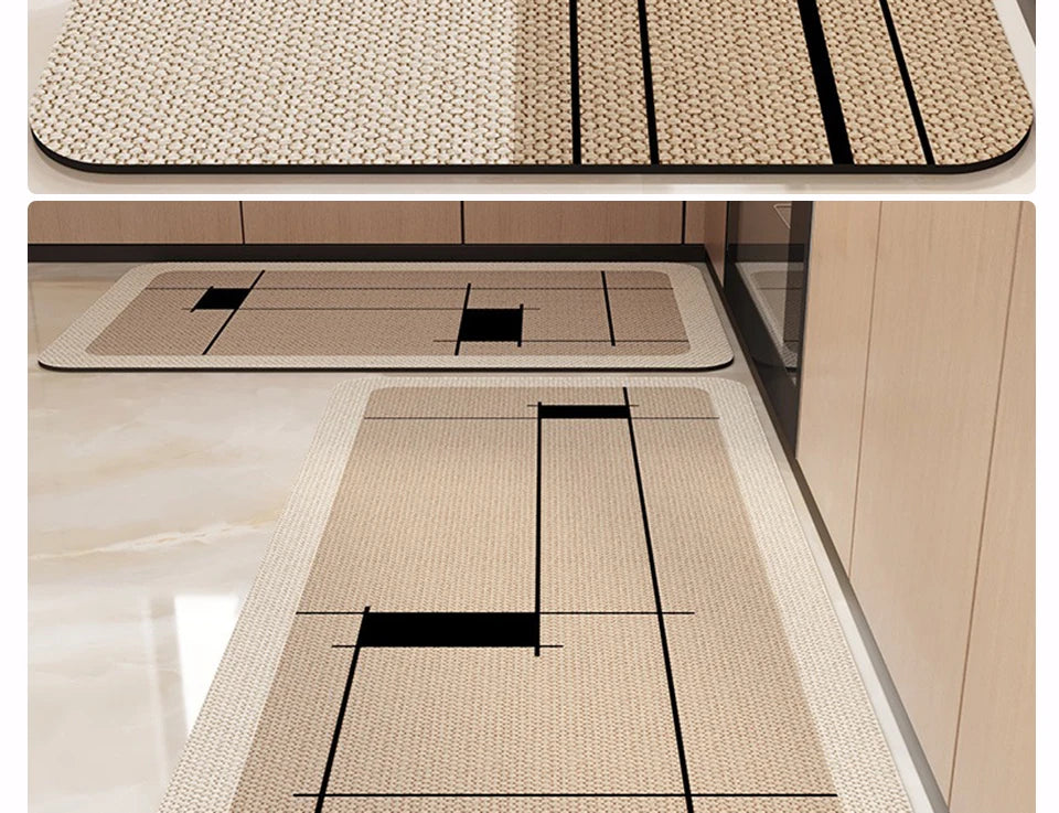Kitchen Carpet Non-slip Waterproof Oil-proof PVC Leather Floor Mat Minimalist Gray White Letter Long Size Home Decoration Rugs