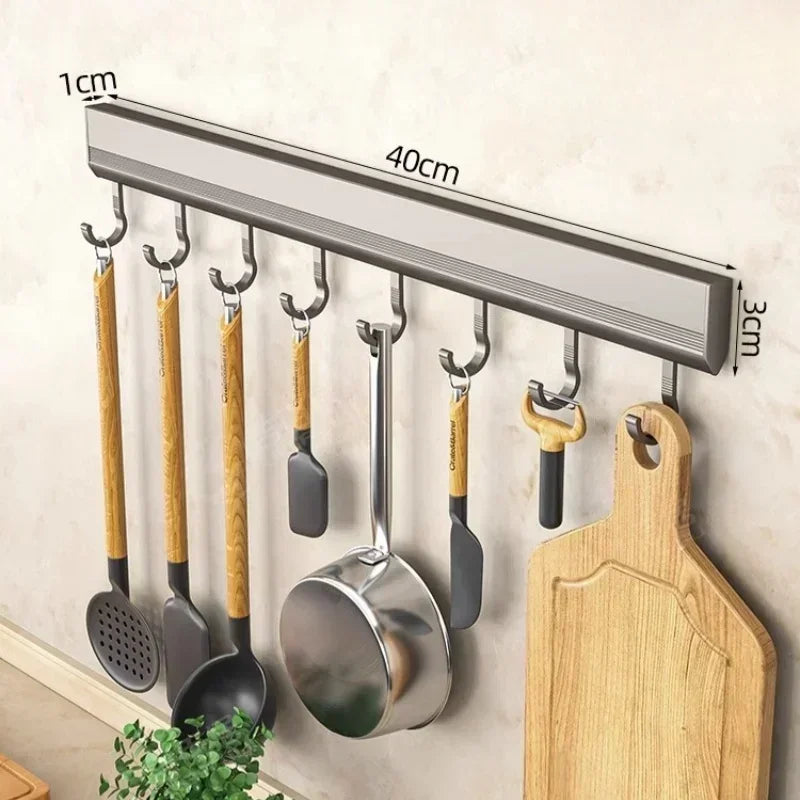Drill-free Wall Hooks Row Holder Kitchen Utensils Rack Bathroom Robe Towel Coat Hangers Home Storage Wall Mounted Hanging Tool