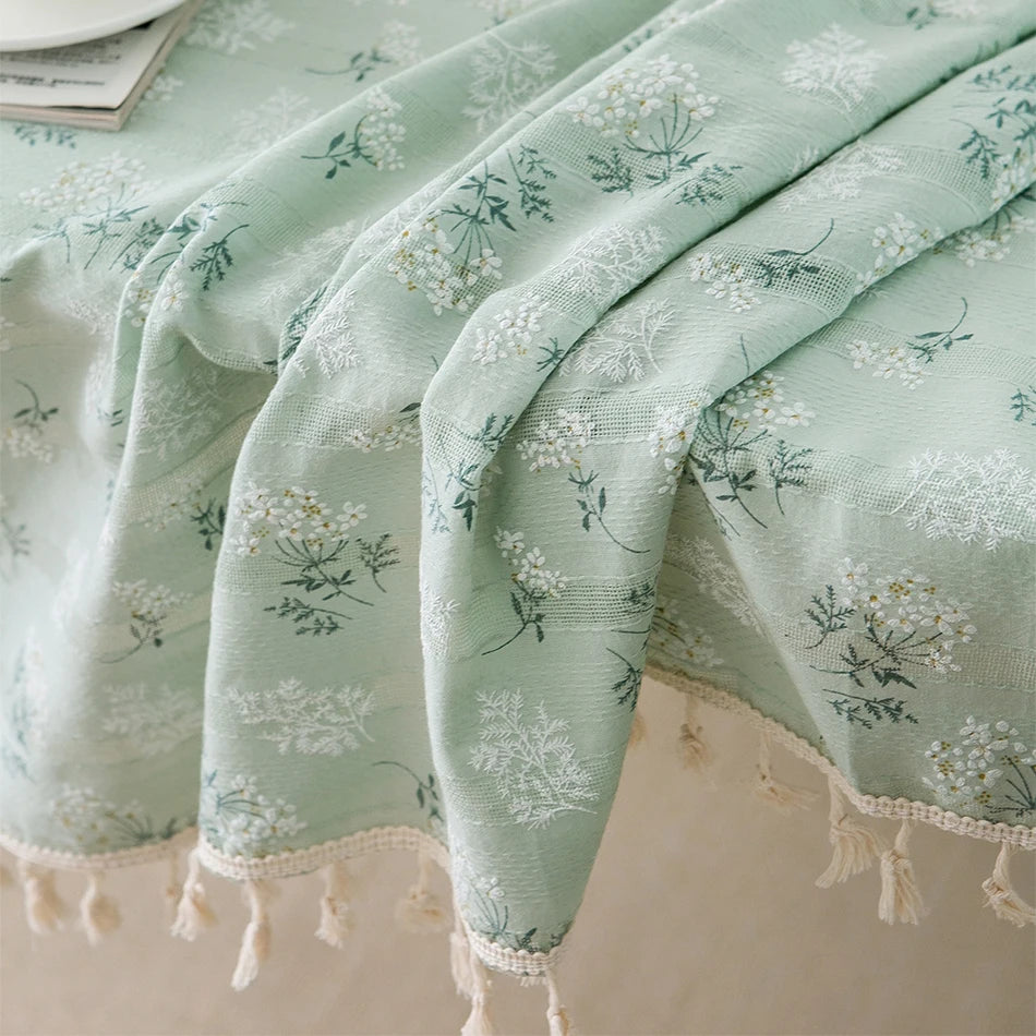 Korean Style Daisy Tassels Cotton Floral Table Cloth