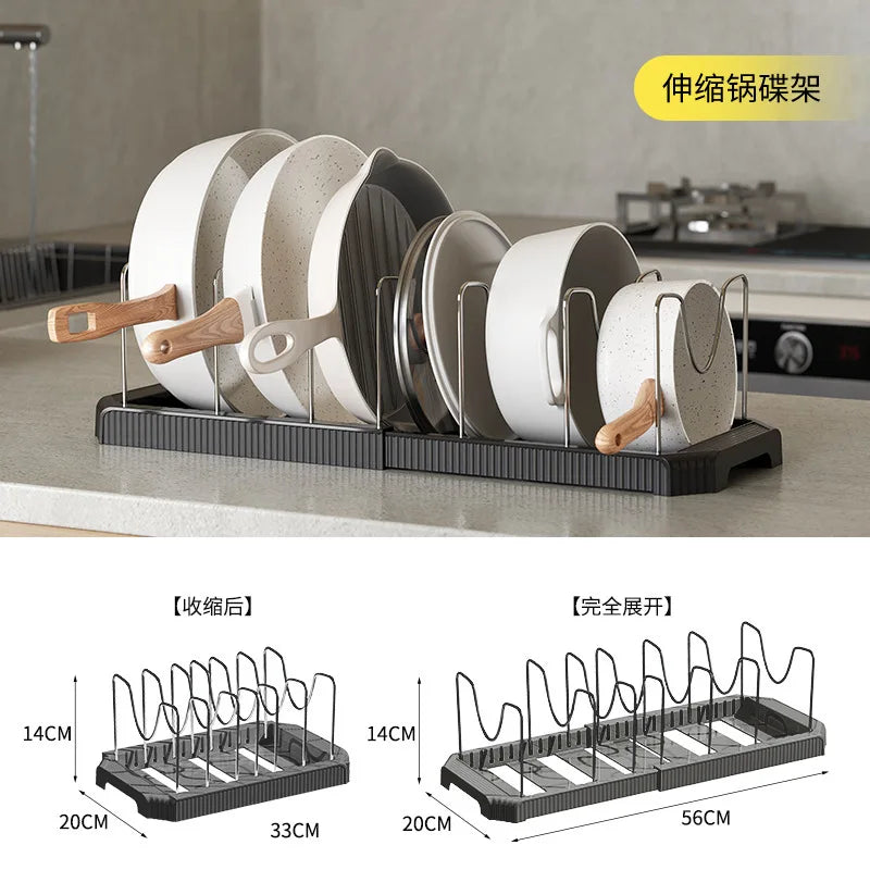 Expandable Kitchen Cabinet Pot Organiser - Adjustable Divider Rack, Multi-Use Storage Solution for Pots, Pans & Lids