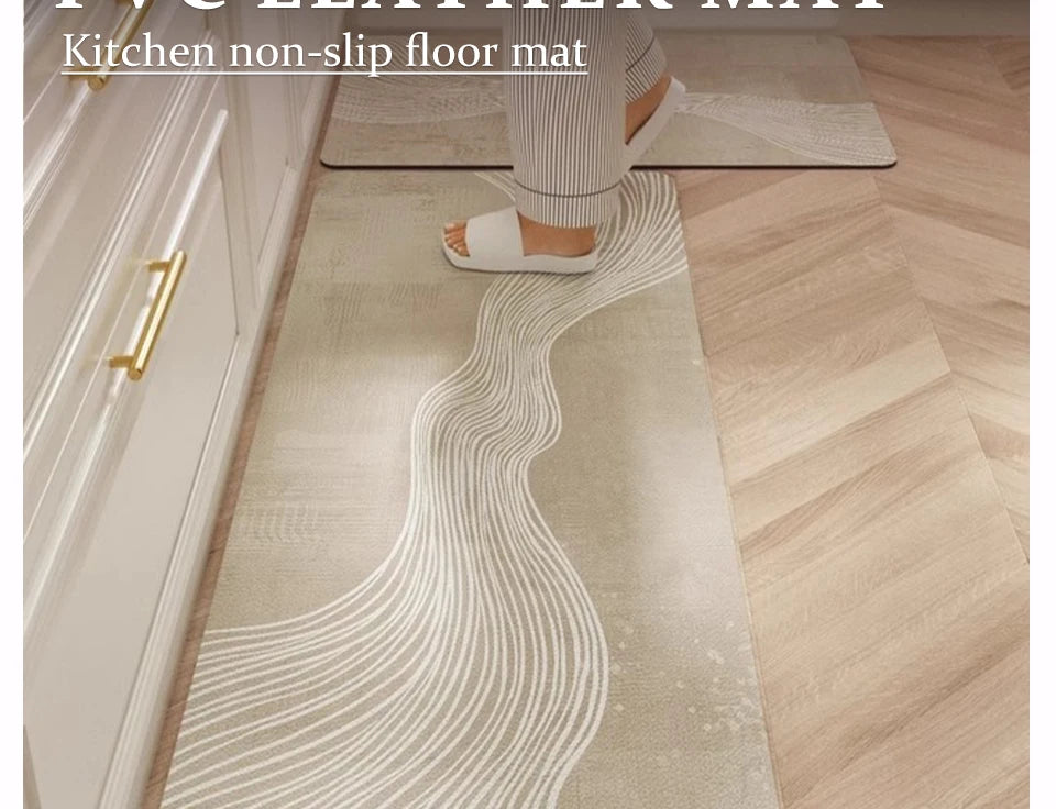 Carpet for Kitchen Waterproof Floor Mat Beige Carpets Pvc Leather Non-slip Oil-proof Long Foot Mats Home Decoration Rug Balcony
