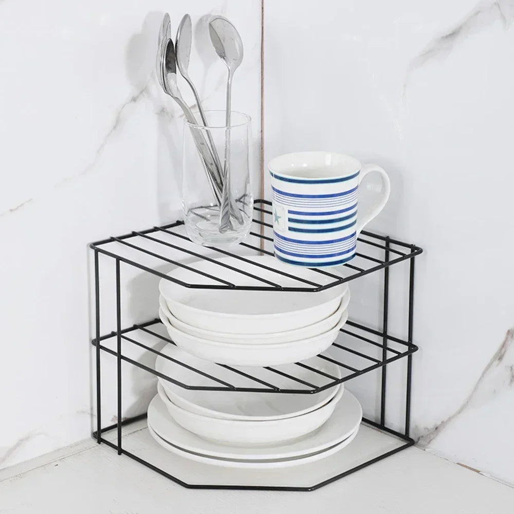 Kitchen Seasoning Corner Rack Pot Dish Food Sundries Organiser Rack Non Punching Portable Storage Table Kitchen Bathroom Holder