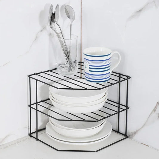 Kitchen Seasoning Corner Rack Pot Dish Food Sundries Organiser Rack Non Punching Portable Storage Table Kitchen Bathroom Holder