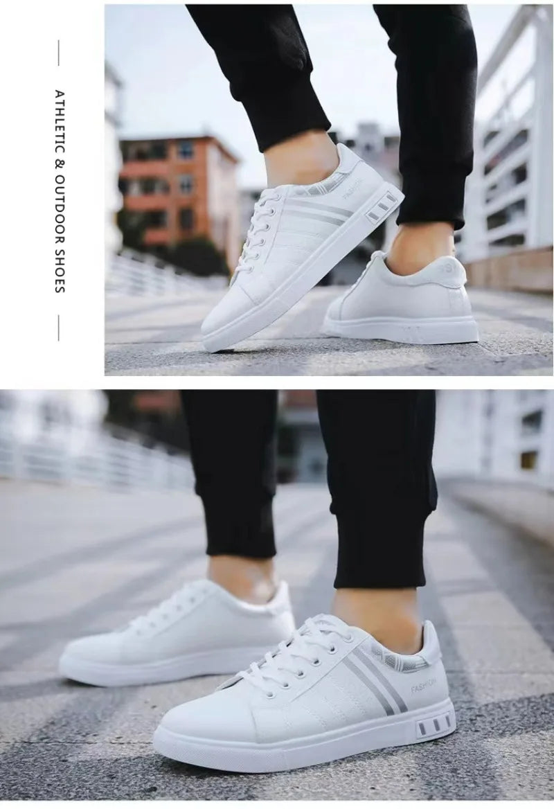 Men's White Casual Trainer Shoes, Outdoor Sport Shoes