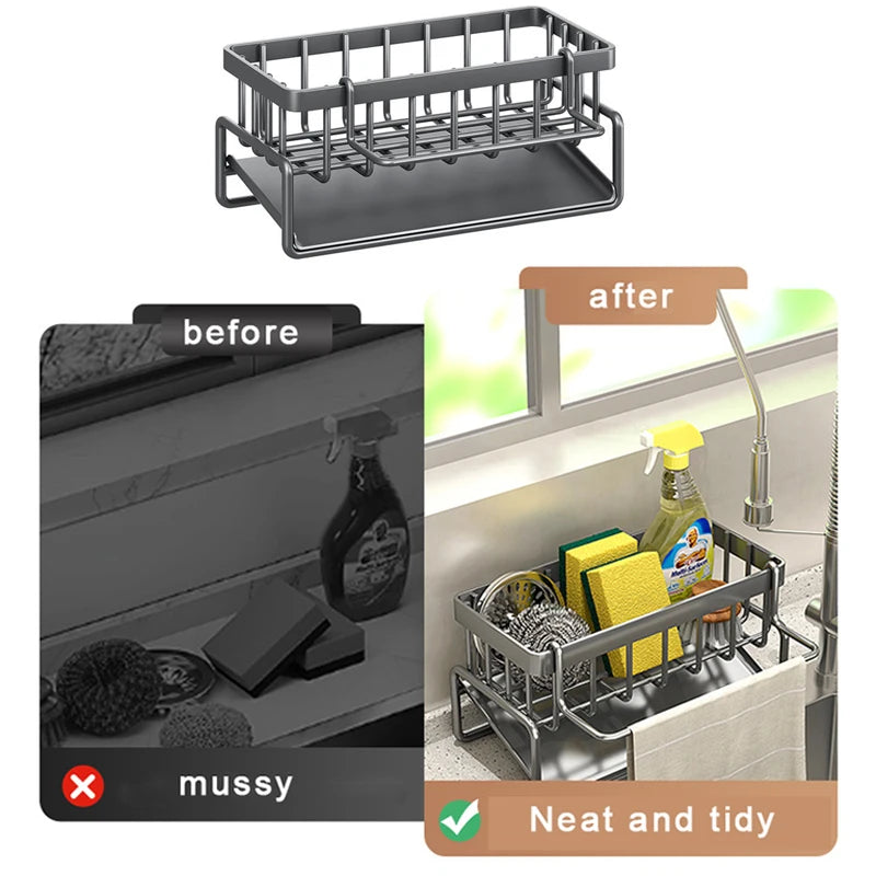 Sink Cleaning Tools Storage Rack Kitchen Multifunctional Stainless Steel Drain Rack for Sponge Cleanser Organiser Rag Hanger