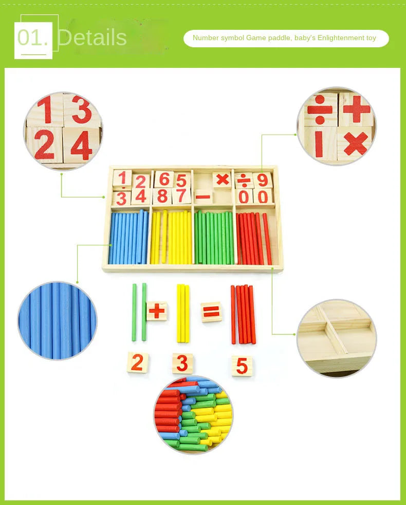 Kids Wooden Math Toys for Children Montessori Educational Learning Number Counting Sticks Kindergarten Mathematics Teaching Aids