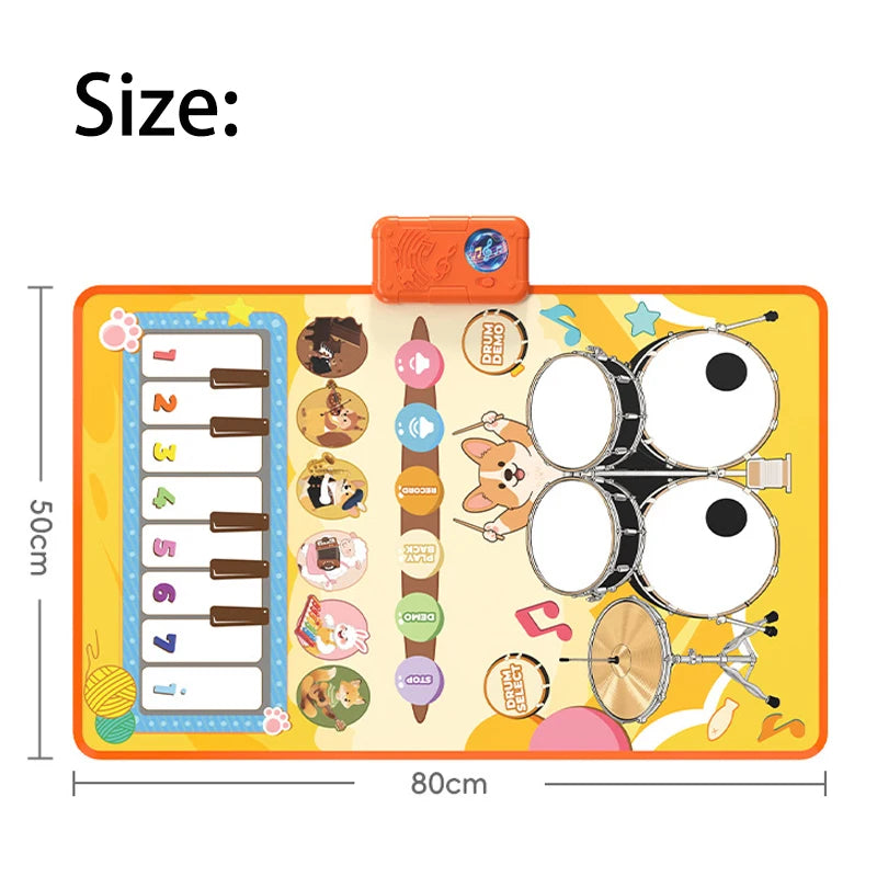 Baby Musical Piano Drum Mat Educational Floor Keyboard Instruments Music Hit Drum Carpet Learning Toys For Boy Girl Toddler Gift