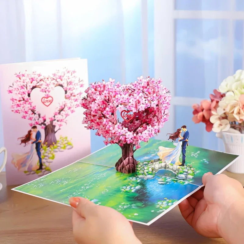 Romantic Cherry Blossom 3d Pop-up Card Paper Art, 3d Love Heart Tree Greeting Card For Mothers Day, Wedding, Valentines Gift