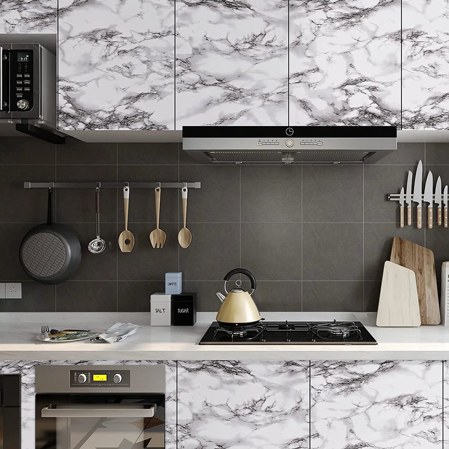 PVC Thickened Waterproof And Oil-proof Marble Wallpaper Self-adhesive Sticker Bathroom Cabinet Cooktop Desktop Decorative Film