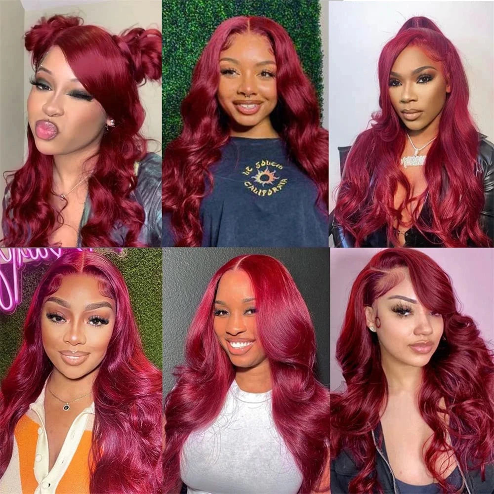 180% Density 13x4 Body Wave Hd Lace Frontal Human Hair Wig For Black Women Pre plucked 99j Lace Front Brazilian burgundy Wigs