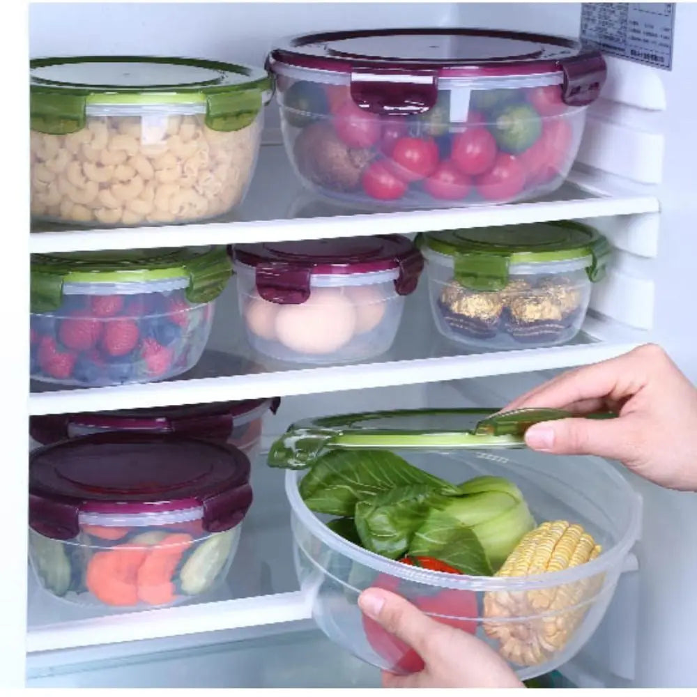 1/4Pcs Plastic Round Storage Box Safe Stackable Sealed Rectangular Food Containers with Lid Fresh-Keeping Box