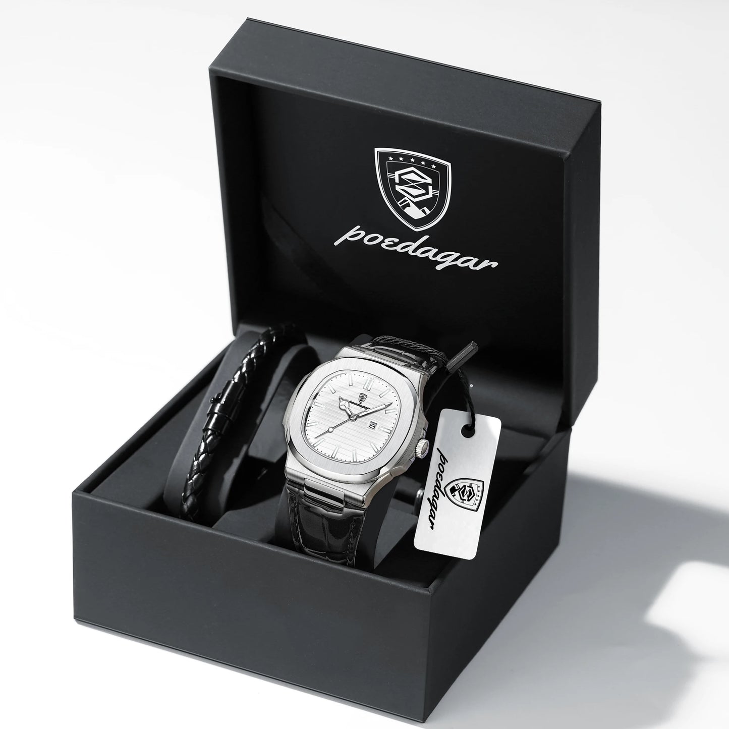 POEDAGAR Luxury Original Man Watch Date Waterproof Luminous Square Men Wristwatch High Quality Leather Men's Quartz Watches Male