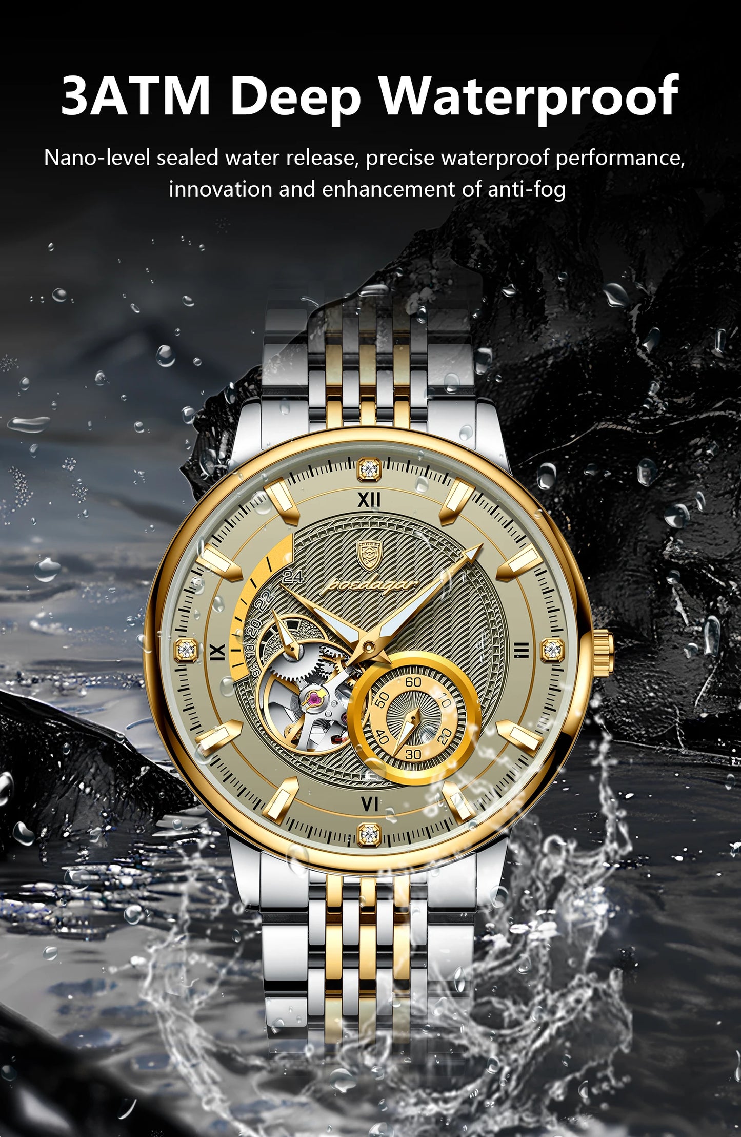 POEDAGAR Luxury Man Watch Stainless Steel Hollow Tourbillon Men Clock Luminous Mechanical Automatic Business Men's Watches Reloj