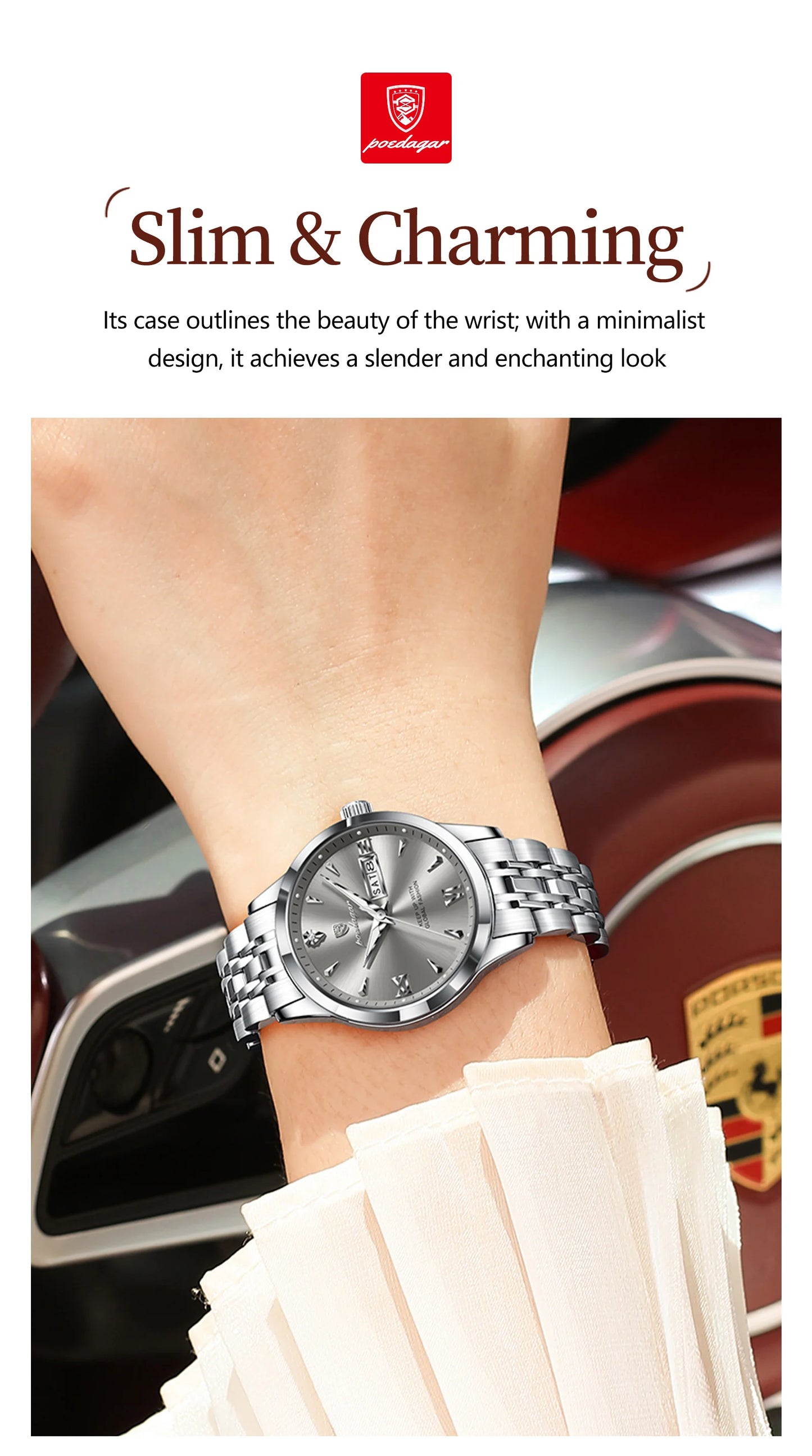 POEDAGAR Original Watch For Woman Waterproof Luminous Date Week Ladies Watch Stainless Steel Quartz Women's Watches Female Reloj