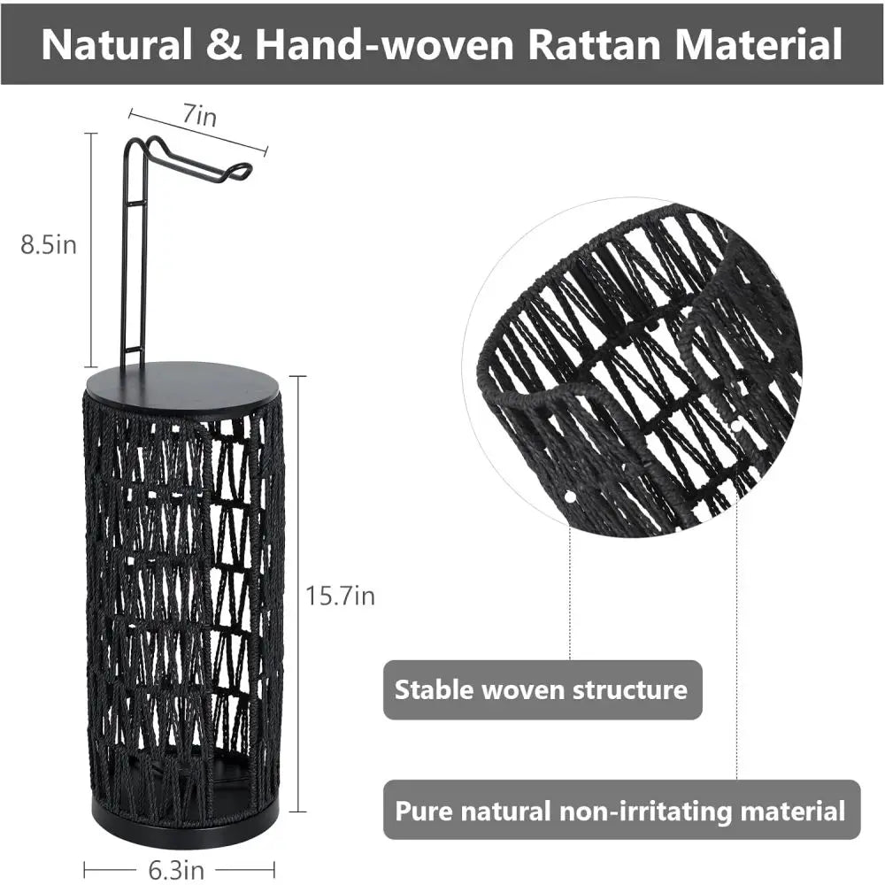 Freestanding Toilet Paper Holder with Storage,3 Rolls of Tissue Holder for Bathroom,Handmade WovenToilet Roll Holder Stand