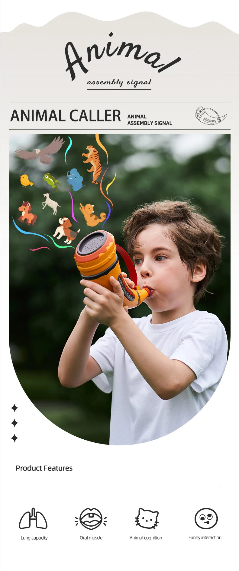 Animal Caller Electronic Toy – Horn-Style Sound Maker with Elephant, Tiger, Wolf, Cat, Dog, Cow, and Bird Sounds for Kids