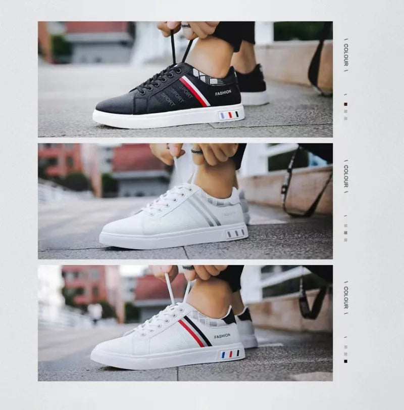 Men's White Casual Trainer Shoes, Outdoor Sport Shoes
