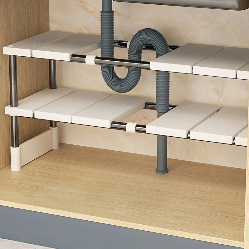 Adjustable Under Sink Storage Rack,Expandable Kitchen & Bathroom Cabinet Organiser, Durable Space-Saving Multi-Layer Pot Holder