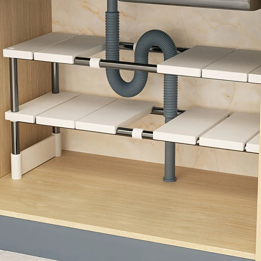 Adjustable Under Sink Storage Rack,Expandable Kitchen & Bathroom Cabinet Organiser, Durable Space-Saving Multi-Layer Pot Holder