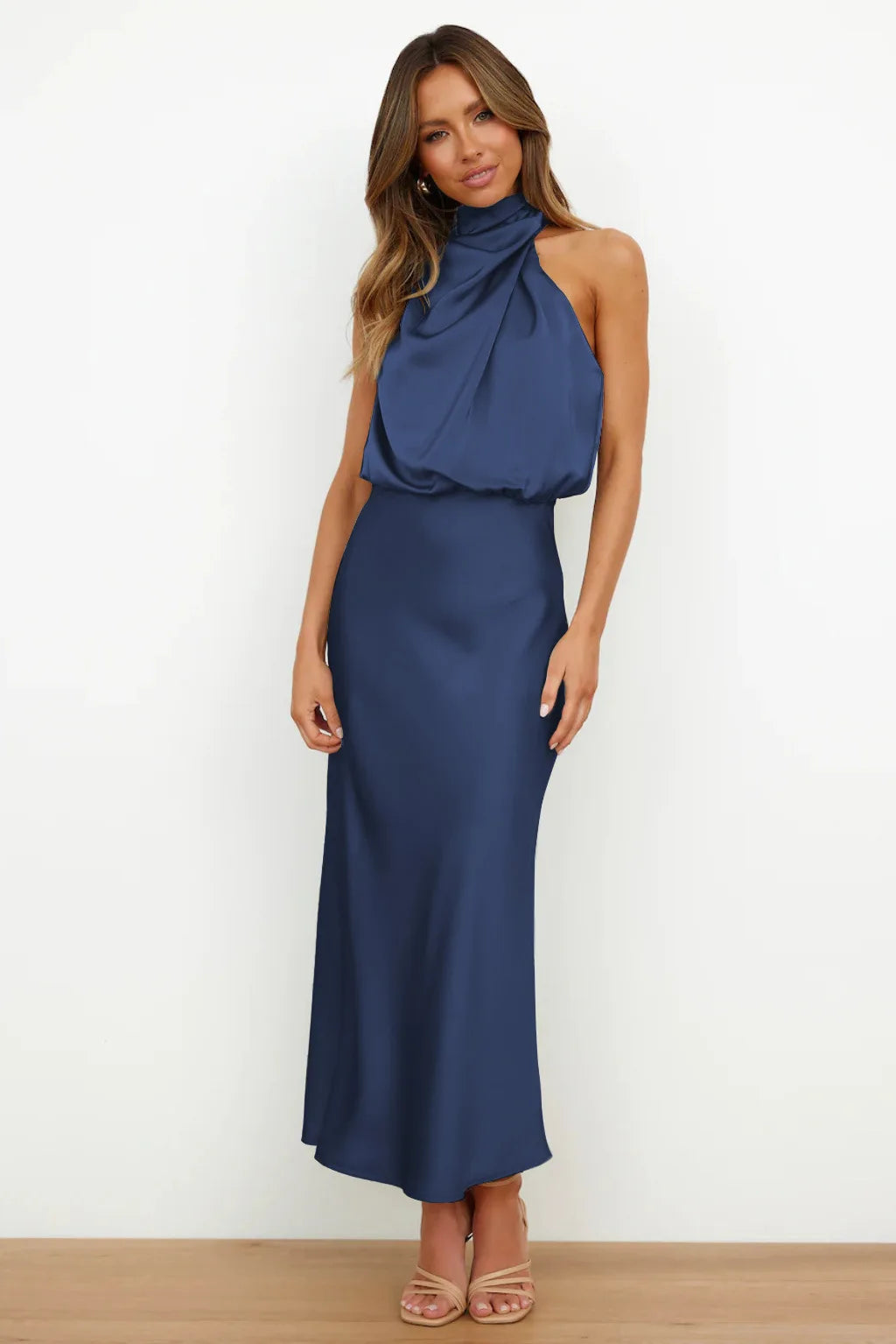 Summer High-End Silk Satin Sleeveless Long Dress Women Fashion Elegant Celebrity Dresses Evening Dress Party Clothes Ladies