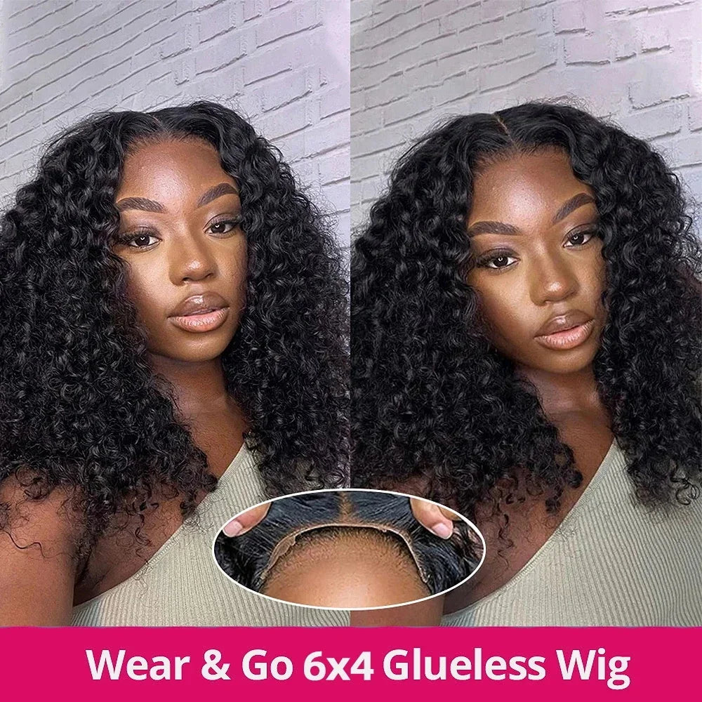 Wear And Go 13x4 Deep Wave Bob Wig For Women Curly Glueless Ready To Go Human Hair Wigs Pre Cut No Lace 200% For Black Woman