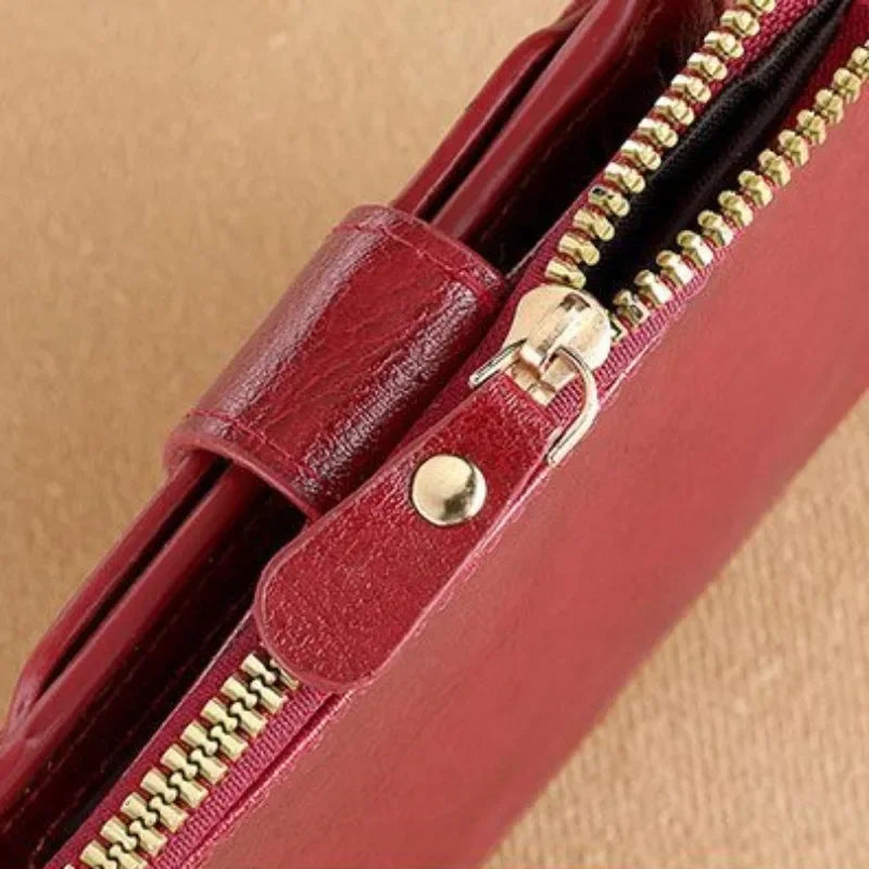 Fashion Vintage RFID Blocking Women Wallet Genuine Leather Fold The Zipper Wallet Credit Card Holder Coin Purse Wallet for Women