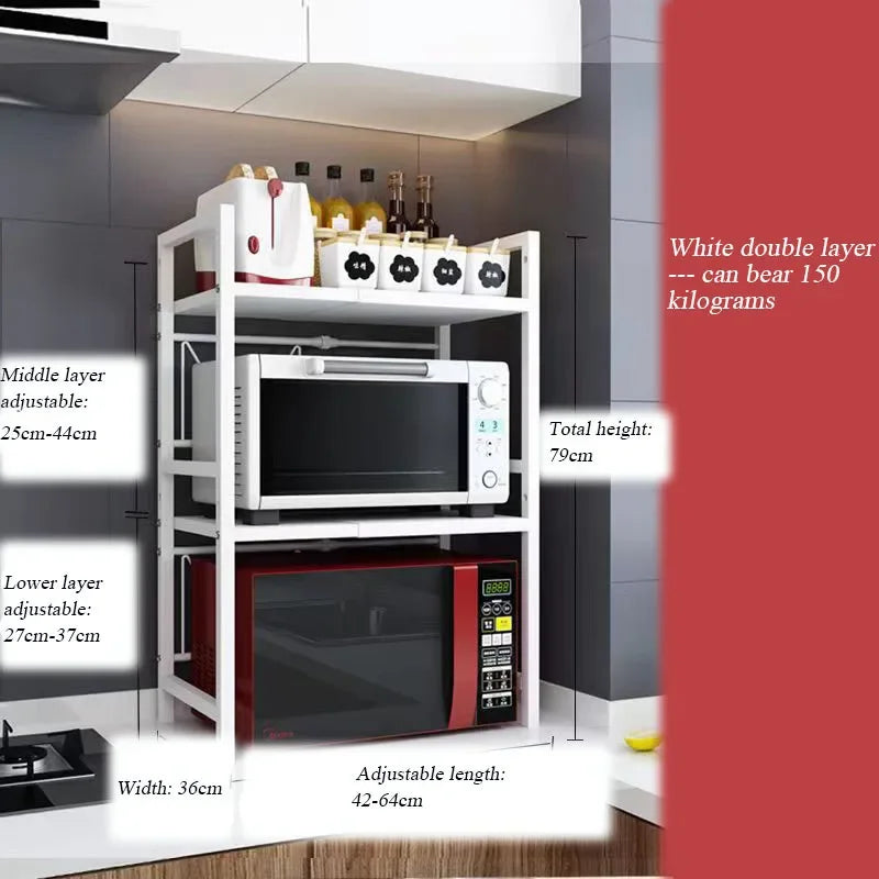 Retractable Multi-Functional Kitchen Rack Table Microwave Stove Rack Stove Cabinet Storage Rack Rice Cooker Storage Rack