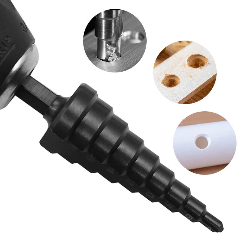 Black Hexagonal Shank Straight Groove Step Drill Bit
