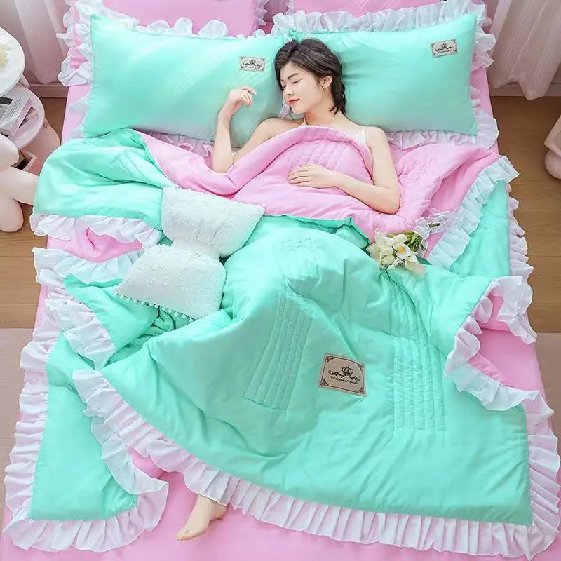 Korean Princess Floral Embroidery Summer Bedding Set
