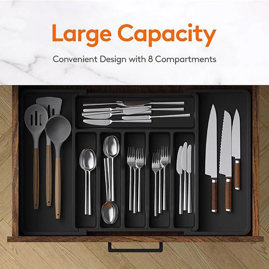 Expandable Cutlery Drawer Organiser, Adjustable Kitchen Utensil Tray Set, Compartment Flatware Storage Divider