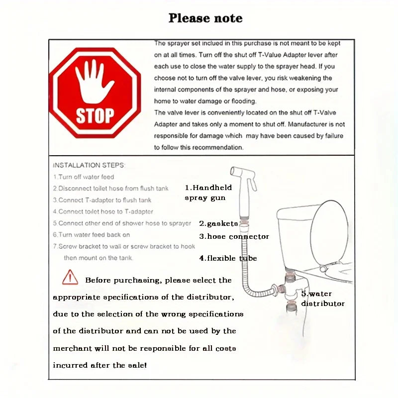 Toilet Spray Gun Set 1pc Explosion-proof Toilet Companion Set - 304 Alloy Water Separator, Spray Gun, Female Washer