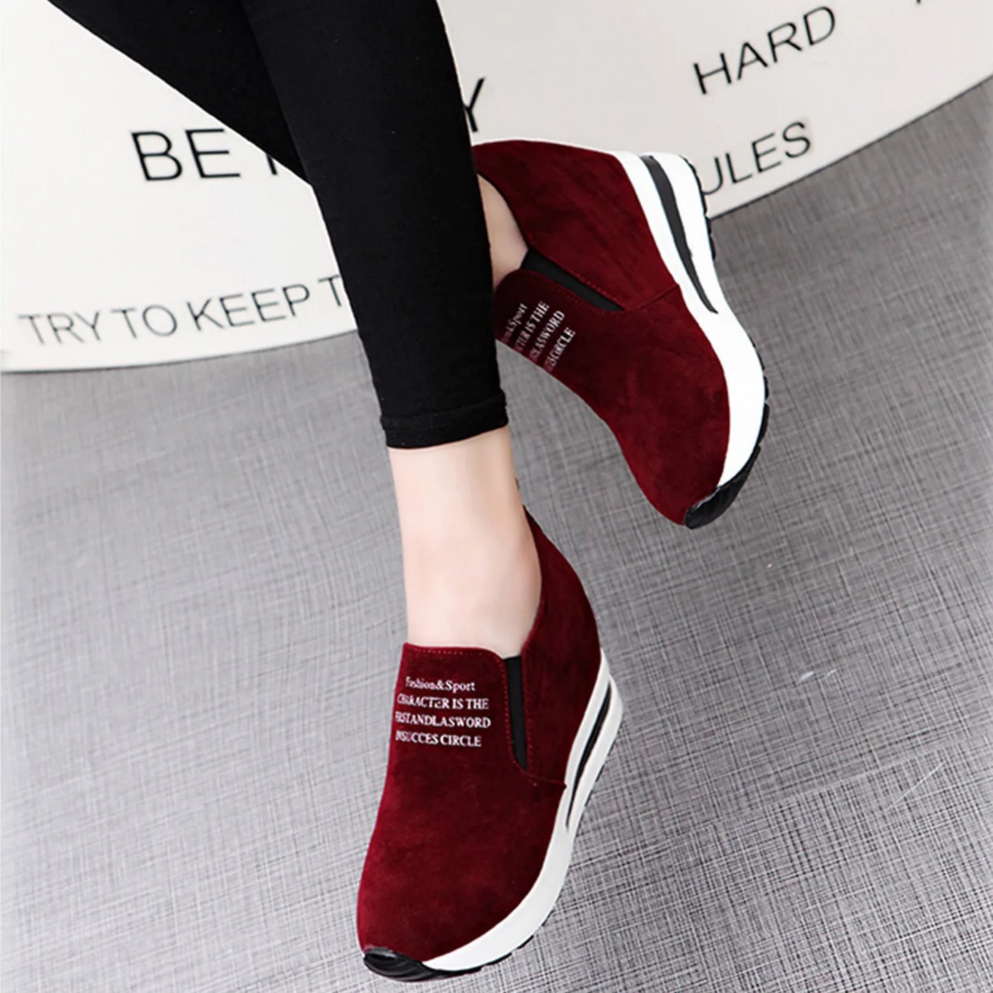 High Platform Shoes 2024 Spring Breathable Suede Sneakers Hidden Increasing Sport Shoes Women Wedge Casual Chunky Shoes