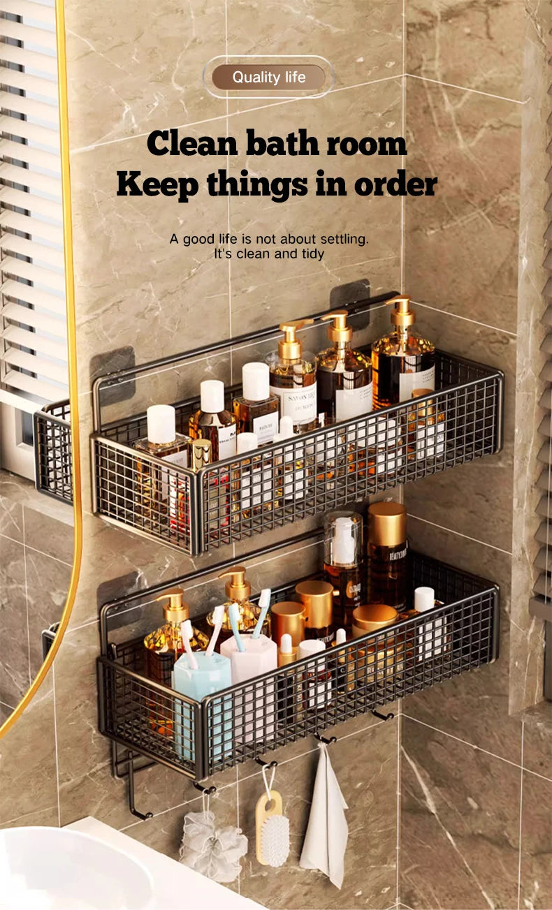 Bathroom Storage Rack Non Perforated Wall Mounted Towel And Toiletries Storage Rack Restroom Storage