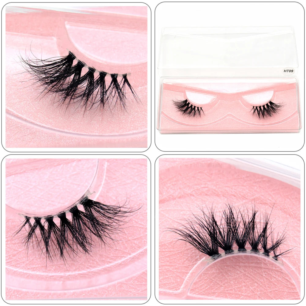 Visofree 3D Mink Half Lashes – Natural Long False Eyelashes with Clear Band, Handmade HT04