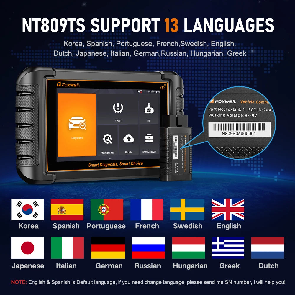 Foxwell NT809TS Bidirectional Car OBD2 Scanner Diagnostic Tool TPMS programming OBD2 Bluetooth Scanner All System Active Test