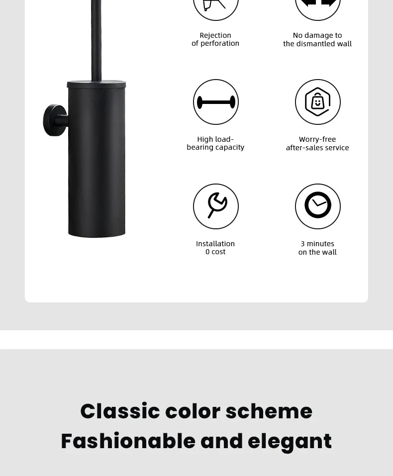 Stainless Steel Bathroom Toilet Brush Holder Accessories Black Toilet Brush Wall Mounted WC Cleaner Brush FR07