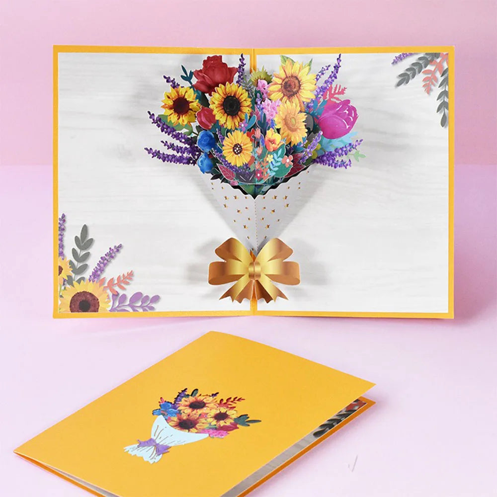 Exquisite 3D Pop Up Peach Blossom Tree Greeting Card Birthday Gifts Rose Flowers Cake Postcard For Children To Blessing Teacher