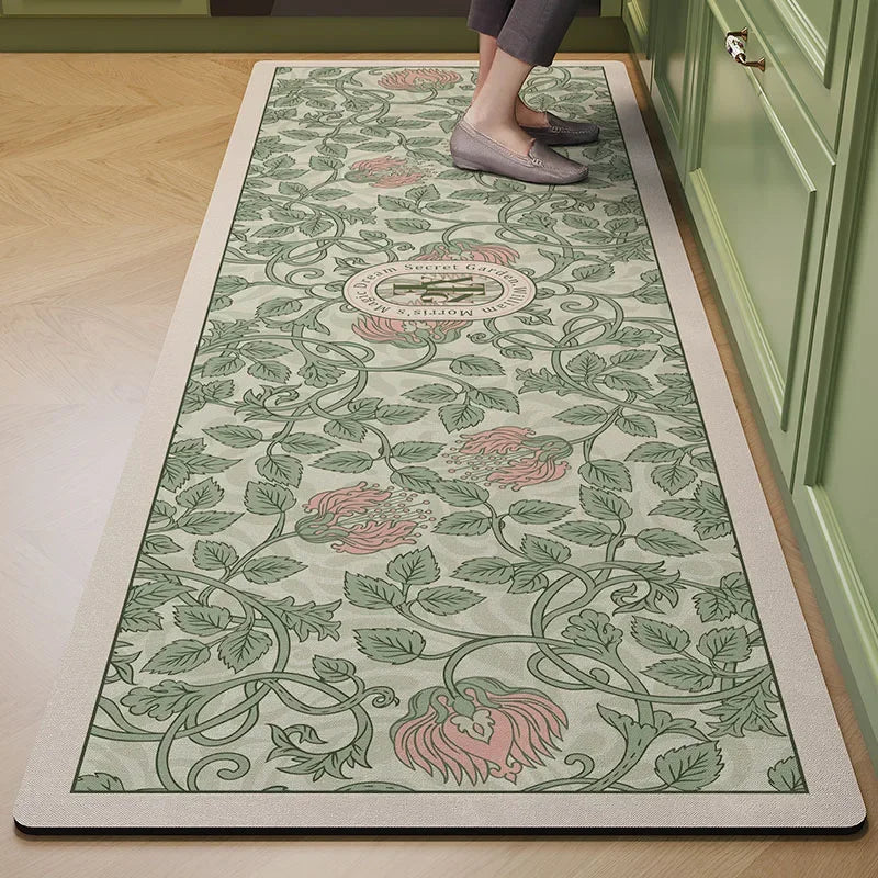 Kitchen Floor Mat Leather Pvc Carpet Waterproof Oil-proof Foot Mats Home Decoration Flower Floral Rug