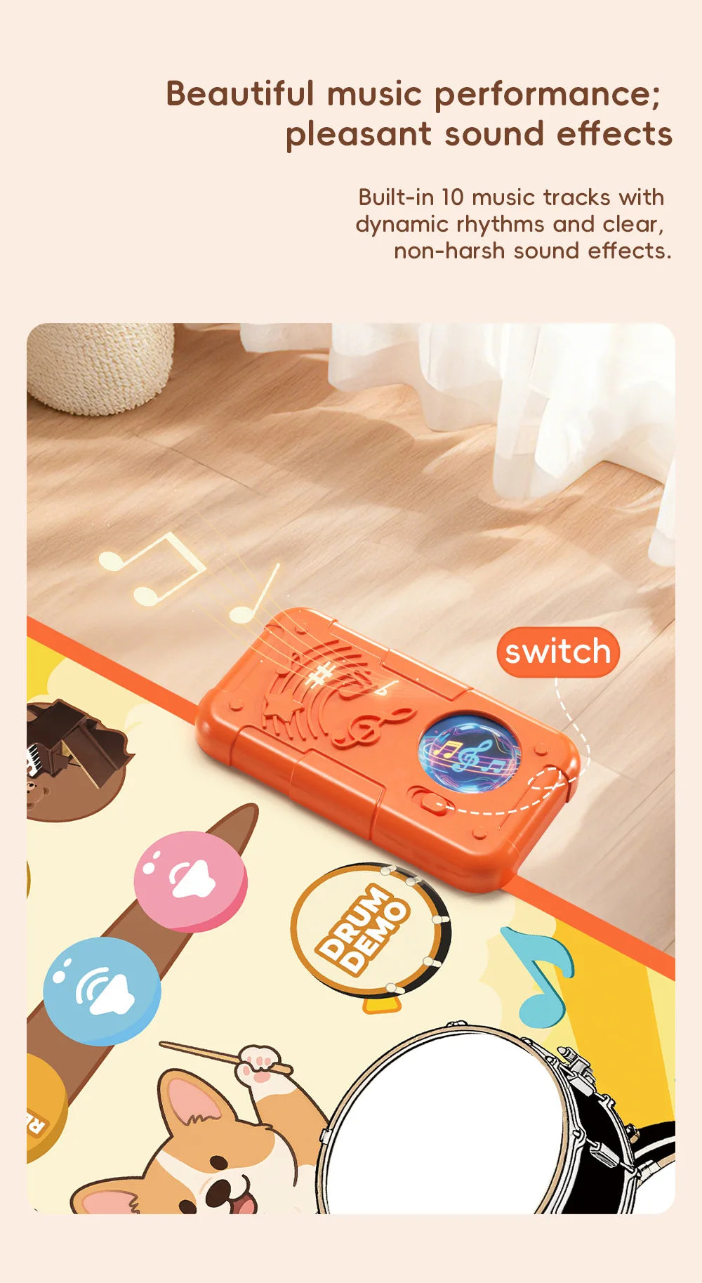 Baby Musical Piano Drum Mat Educational Floor Keyboard Instruments Music Hit Drum Carpet Learning Toys For Boy Girl Toddler Gift