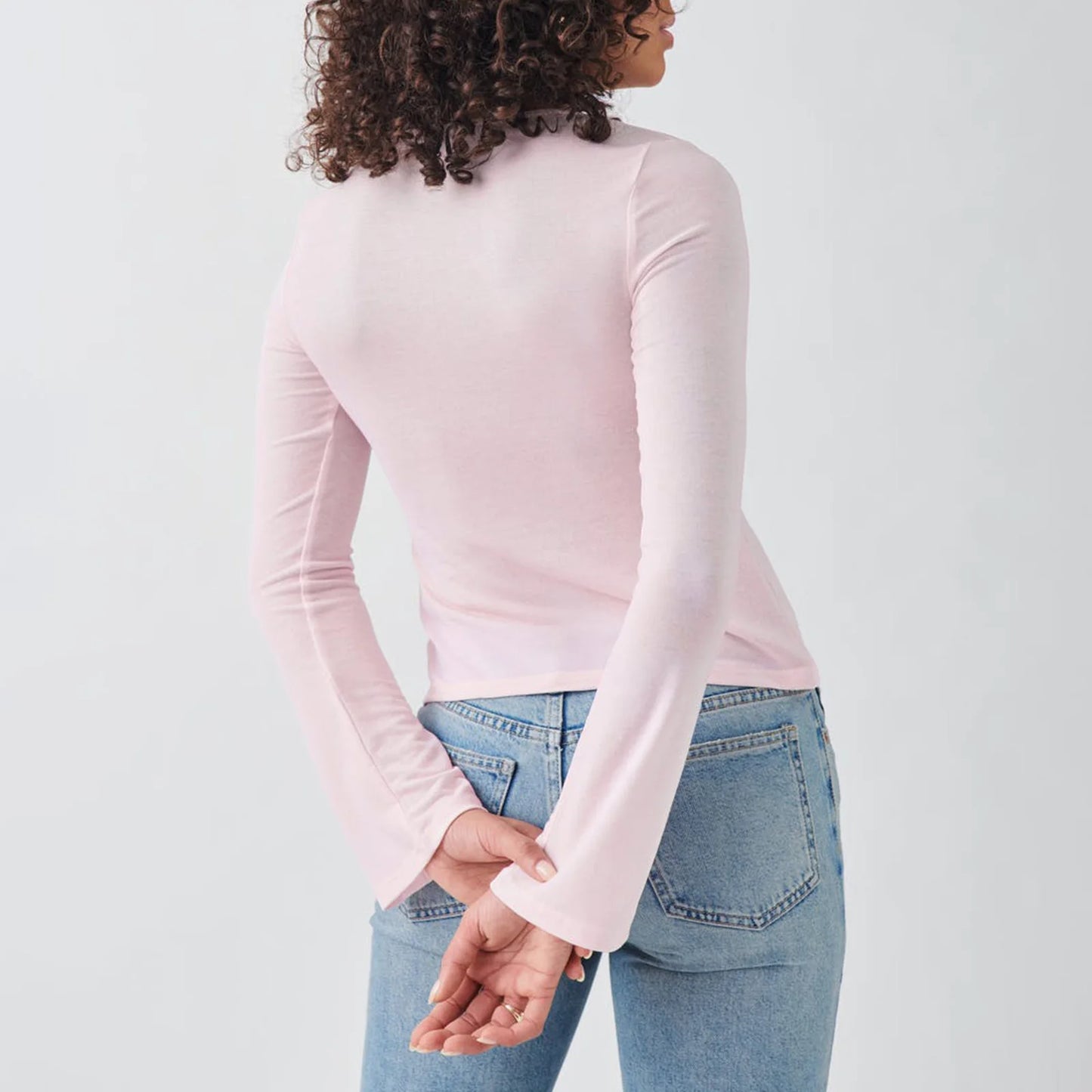 Women's Spring Summer Slimming Crop Tops Long Sleeve V Neck Tie Up Solid Color Trendy T-shirt