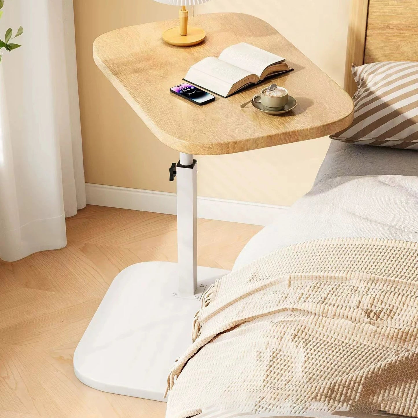 C Shaped Side Table Portable Corner Table 360°Swivel & Flip Top C Shaped End Table for Couch Laptop Stand Coffee Drink Table