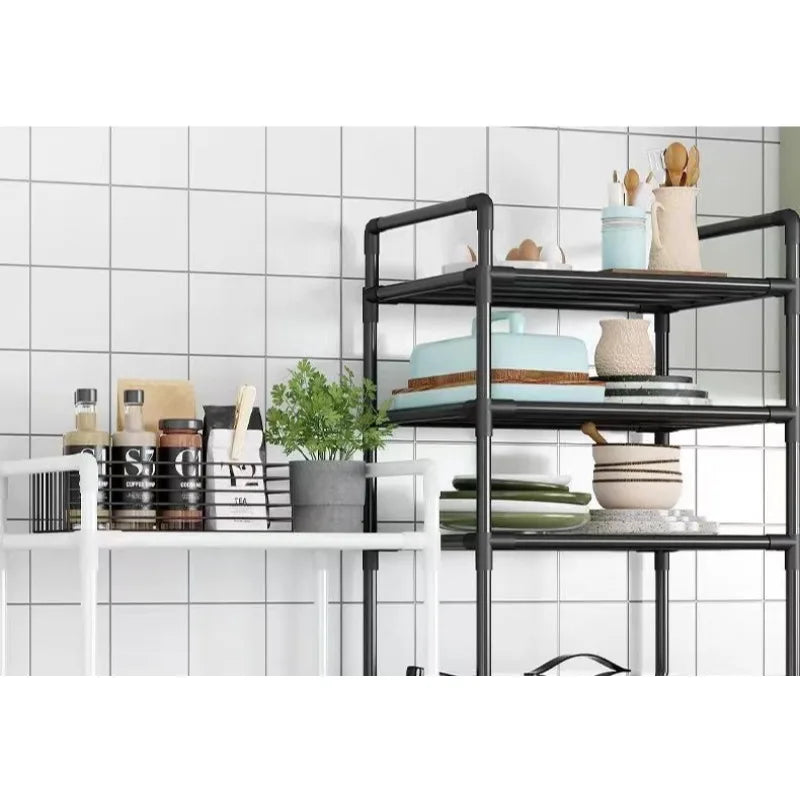 Kitchen Storage Rack Multilayer No Drill Rolling Shelf for Pots Microwave Oven Vegetables Organiser