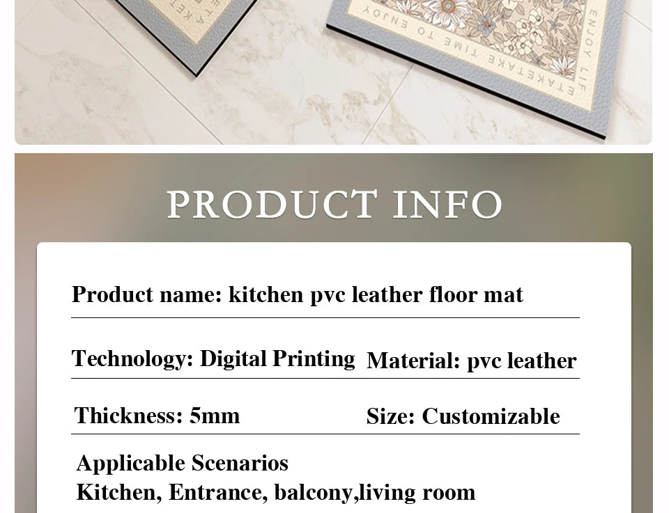 Carpet for Kitchen Floor Mat Pvc Leather Waterproof Non-slip Long Rug Oil-proof Foot Mats Pink Flower Home Decoration Rugs