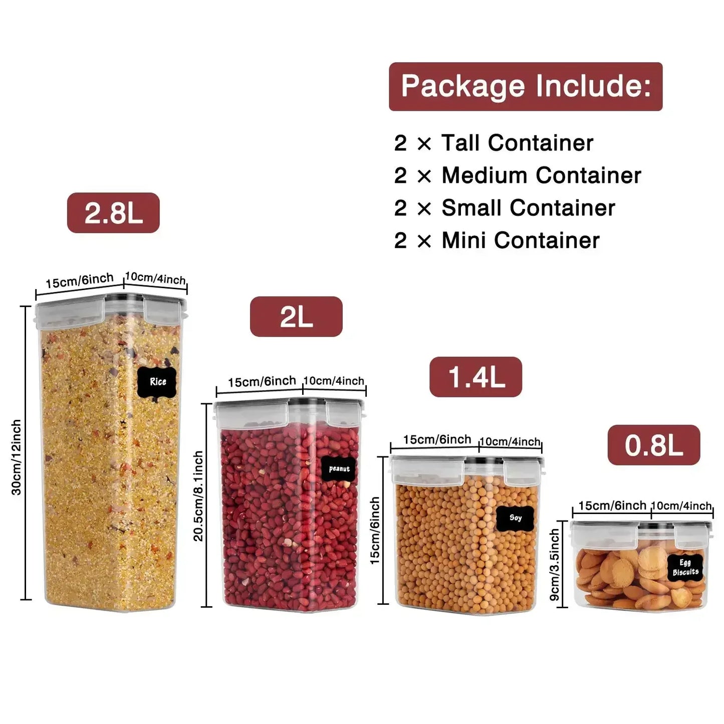 Food Storage Containers Kitchen Organiser and Storage Container with Lids Refrigerator Noodle Box Tank Sealed Cans 5Pcs Set