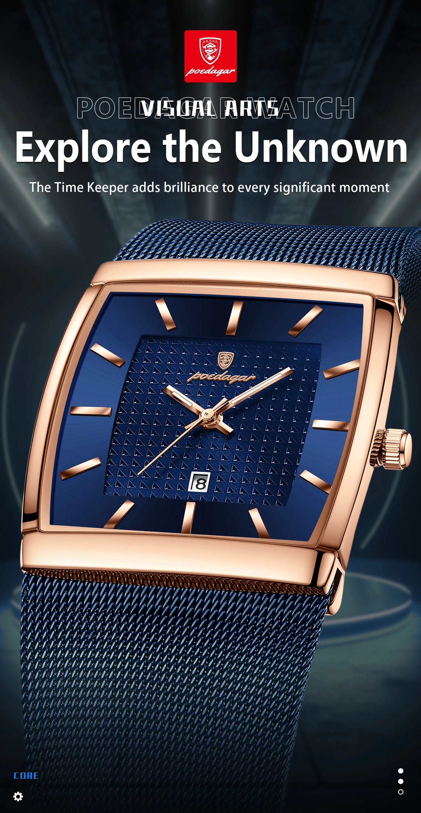 POEDAGAR Top Original Men Watch Waterproof Luminous Date Rectangle Man Wristwatch Mesh Stainless Steel Men's Quartz Watches Male