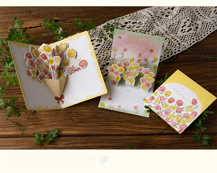 3D pop-up style creative minimalist greeting card original flower blessing card happy birthday party invitation letter gift