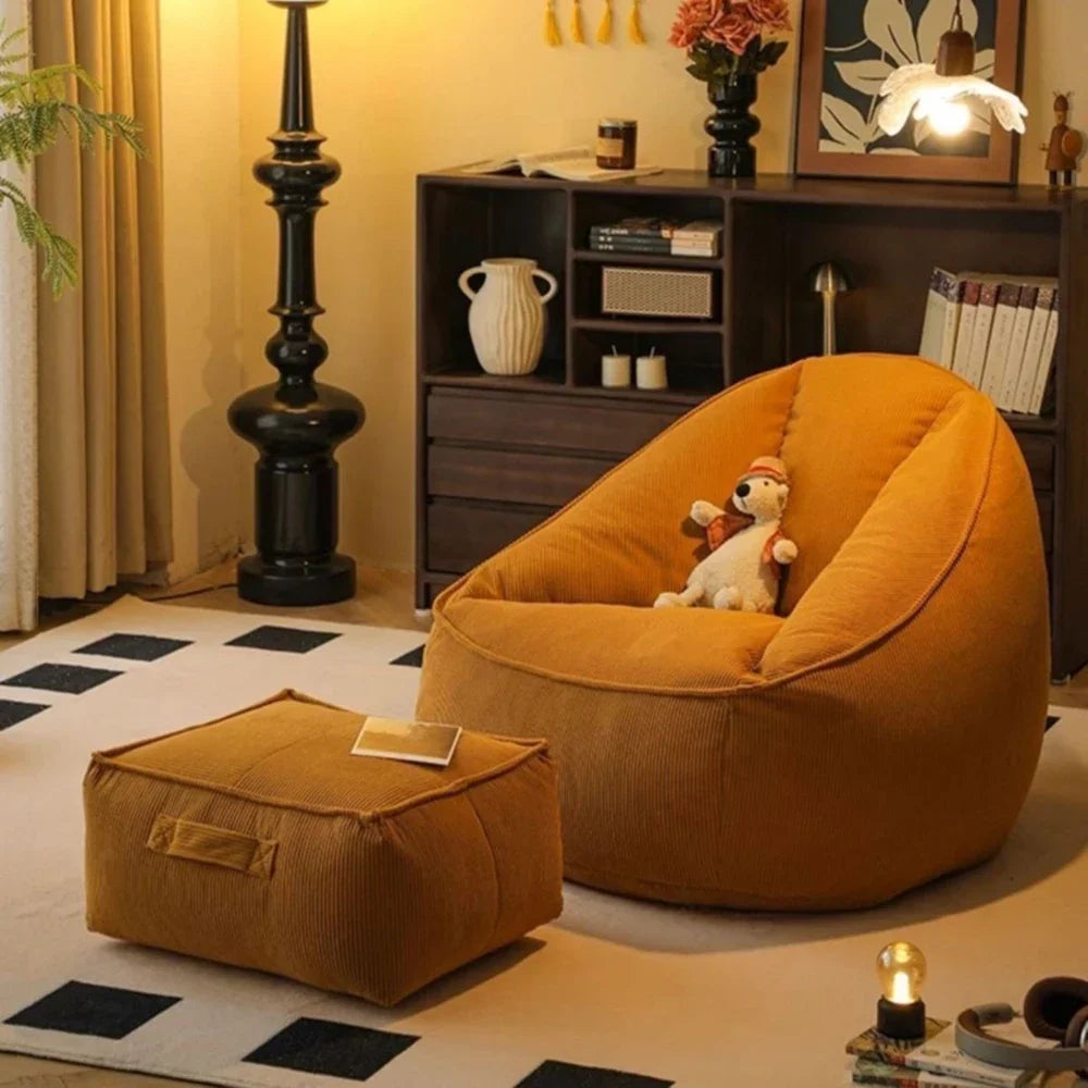 Single Lazy Bean Bag Sofa Upscale Soft Balcony Comfortable Sofa Chair with Footrest Padding Included Home Furniture