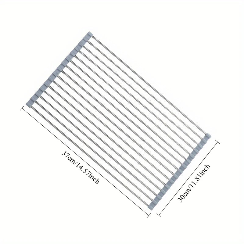 1pc Foldable Dish Drainer, Roll Up Dish Drying Rack ,Kitchen Sink Holder Organiser,Tableware Plate Storage Shelf