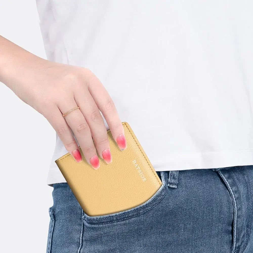 Fashion PU Leather Short Wallet Large Capacity Solid Color Card Holder Thin Women's Handbag Student Men Small Purse Mini Clutch