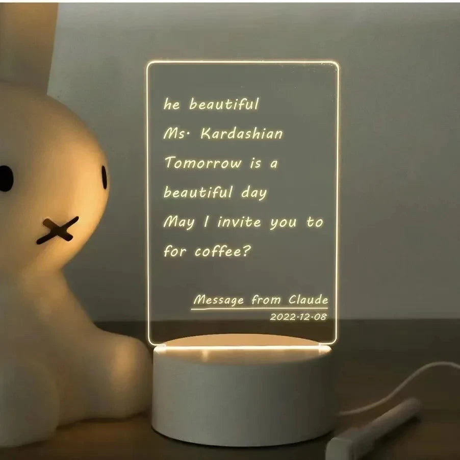 Handwritten Message Board LED Night Light USB Rechargeable Warm Light Kids Girlfriend Gift Home Decor Rewritable Note Pad Lamp